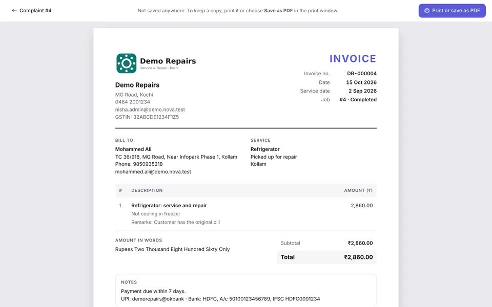 Nova RCMS: An invoice with your logo